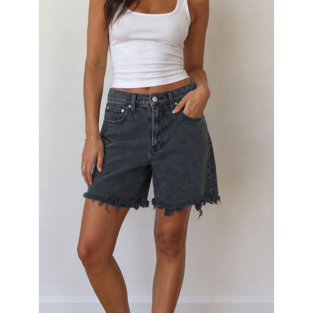 Madewell Black Washed Frayed Hem Jean Shorts
